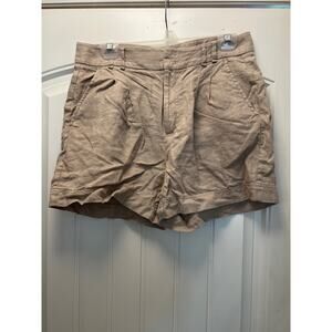 Free‎ People Women’s High Rise Pleated Comfortable Linen Shorts Size 6 Beige